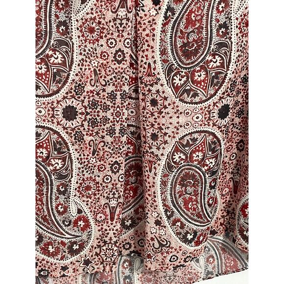 Alice & Olivia Blouse Medium Sheer Red Paisley Floral Tie Neck Preppy Modest - Picture 5 of 9
